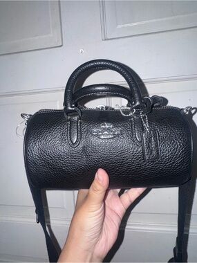 Coach Black Pebbled Leather Barrel Mini Satchel